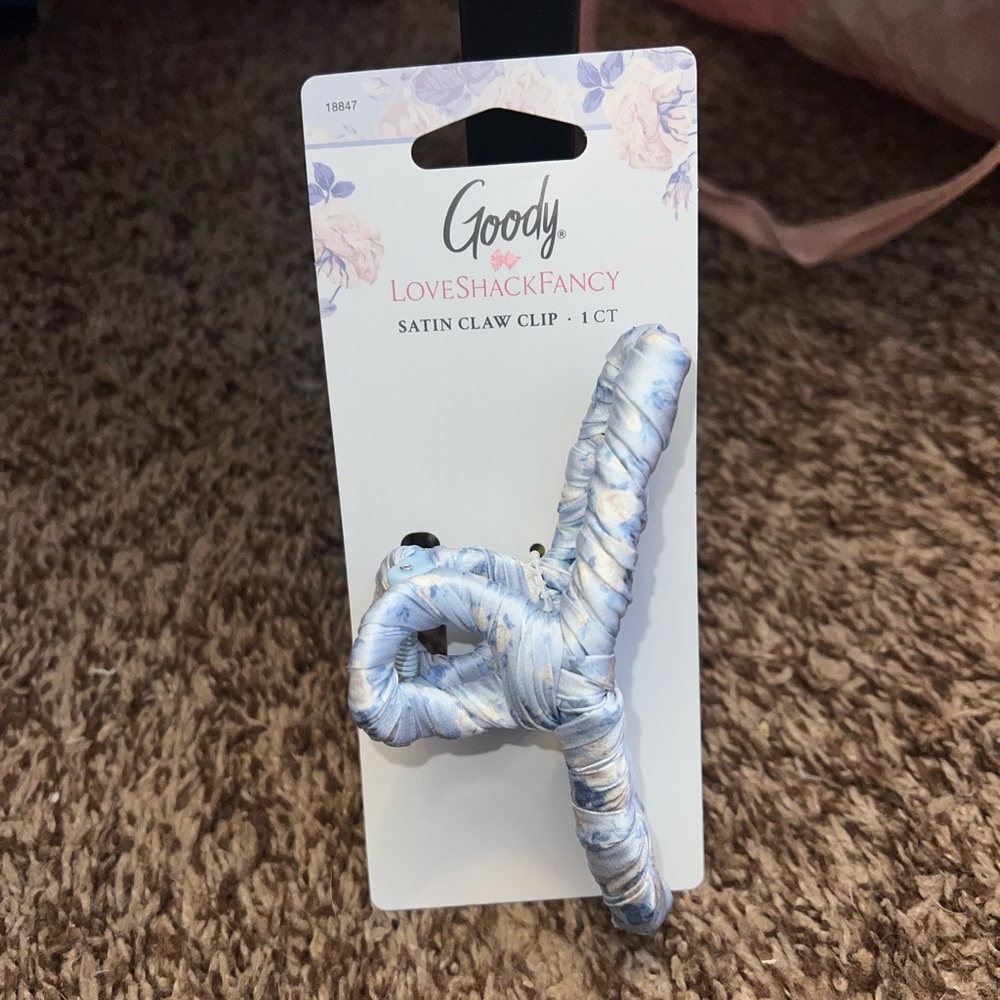LoveShackFancy Satin Claw Clip in Light Blue Floral
